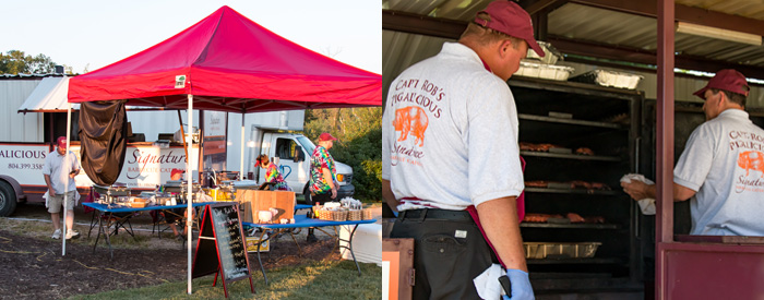 Capt. Rob's Food Truck set up and a small a smoker full of various meats